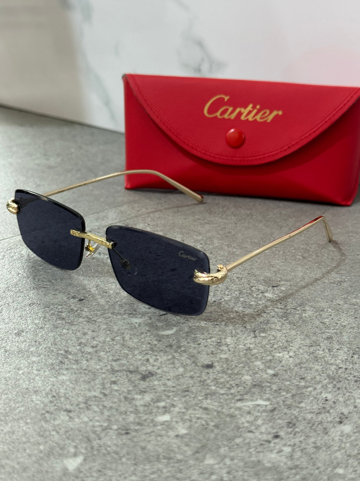 CARTIER C Décor Rimless Sunglasses – Gold / Dark Navy - NEW1905