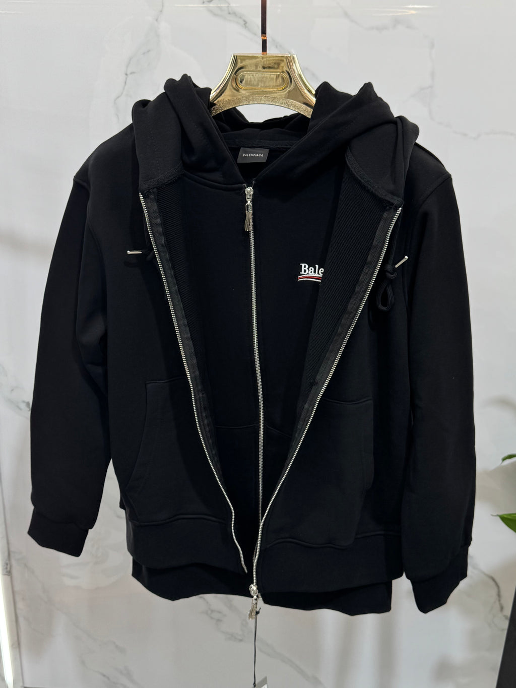 BALENCIAGA Political Campaign Double-Layered Zip-Up Hoodie – Black - NEW1937