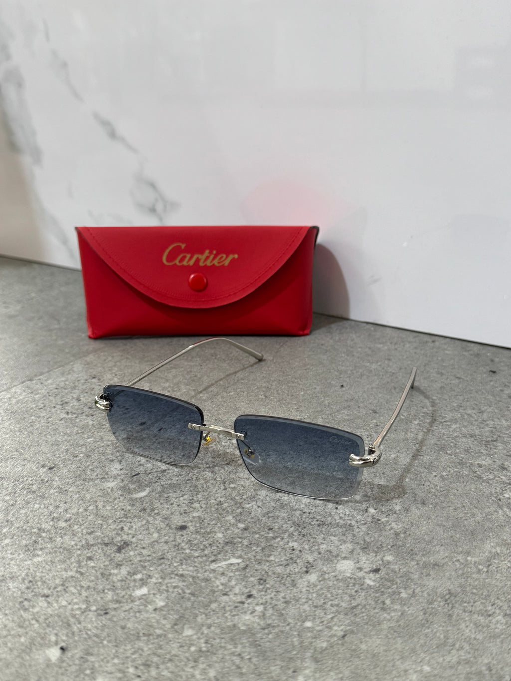 CARTIER C Décor Rimless Sunglasses – Silver / Gradient Blue - NEW1900