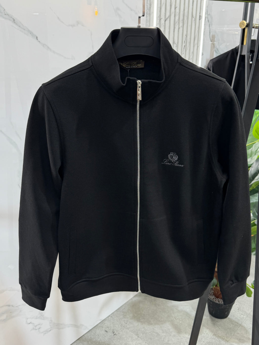 LORO PIANA Full-Zip Sweatshirt / Cardigan – Black / Grey Embroidered Logo - NEW1818