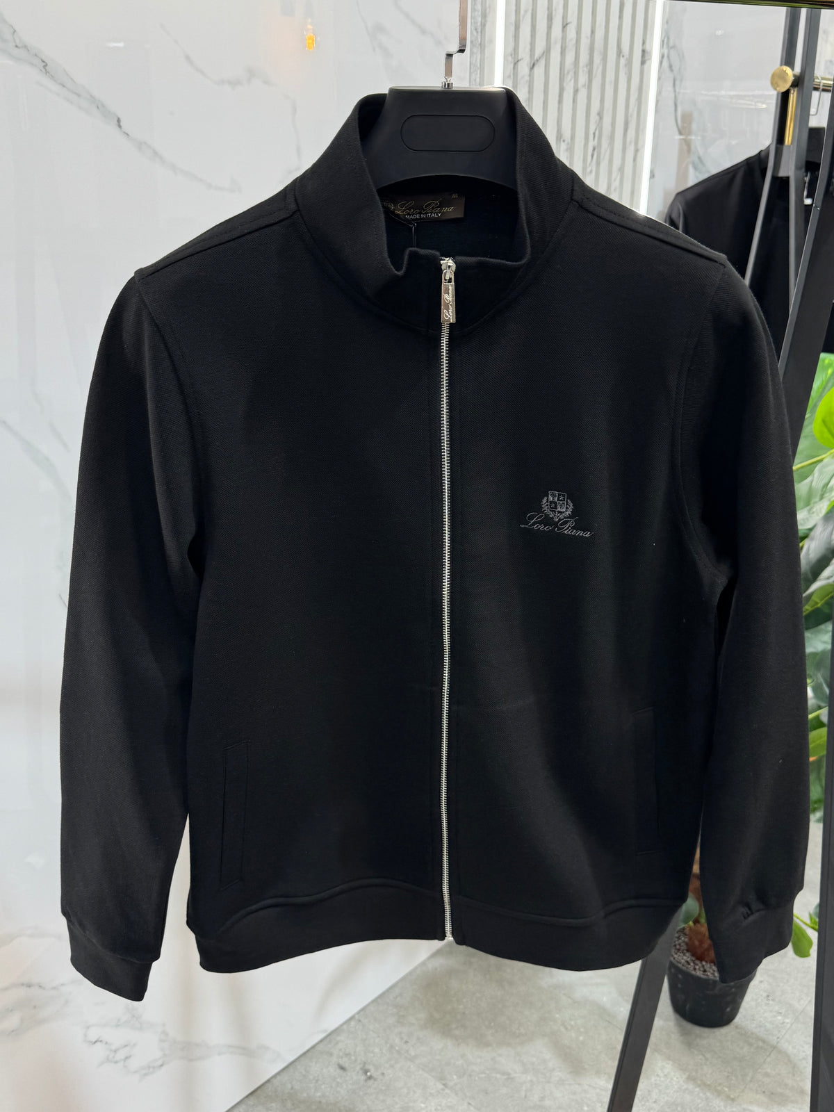 LORO PIANA Full-Zip Sweatshirt / Cardigan – Black / Grey Embroidered Logo - NEW1818