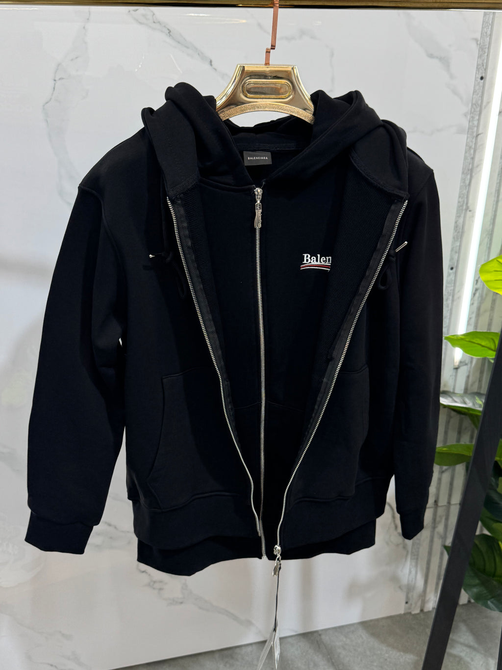 BALENCIAGA Political Campaign Double-Layered Zip-Up Hoodie – Black - NEW1937