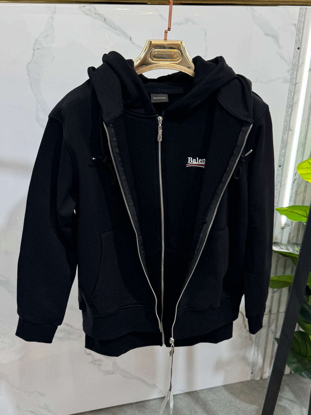 BALENCIAGA Political Campaign Double-Layered Zip-Up Hoodie – Black - NEW1937