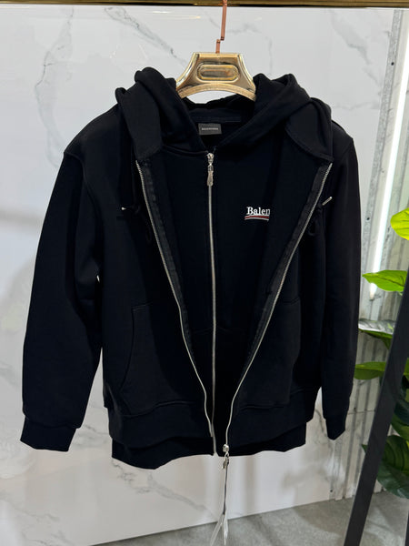 BALENCIAGA Political Campaign Double-Layered Zip-Up Hoodie – Black - NEW1937