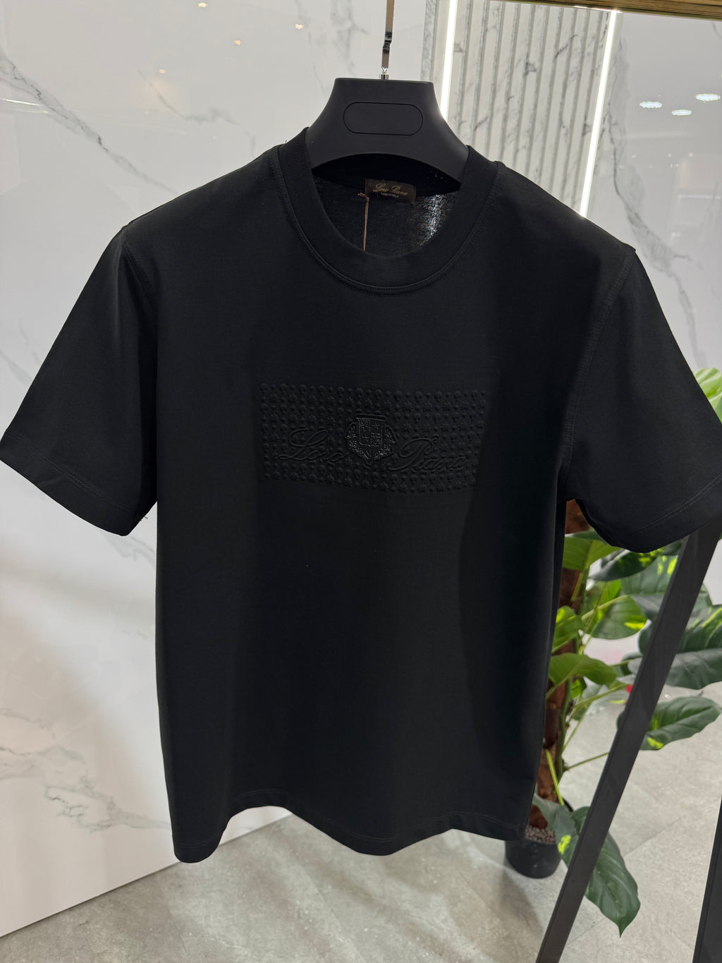 LORO PIANA Embossed Crest Logo T-Shirt – Black - NEW1899