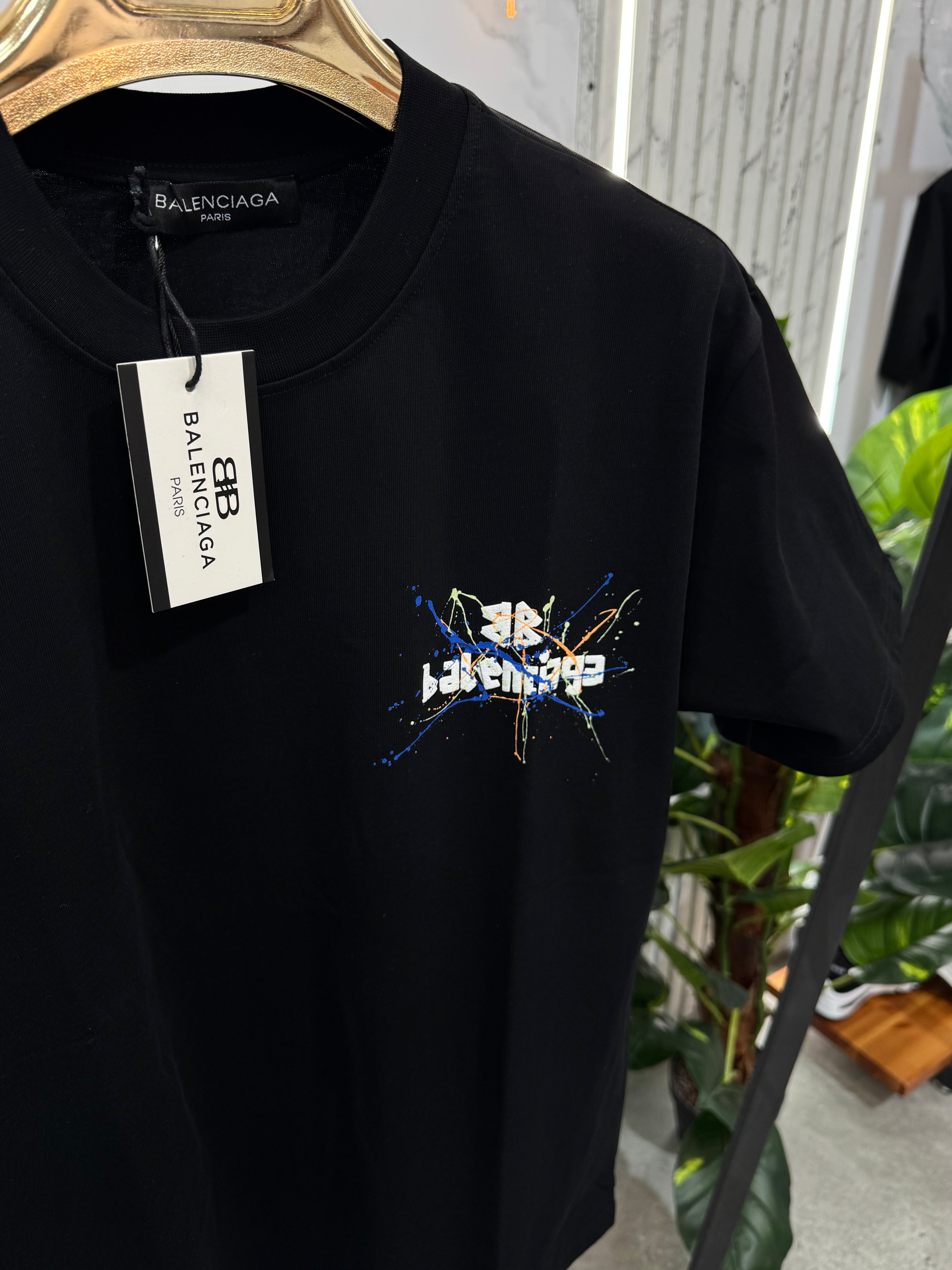 Balenciaga Paint Splatter Logo Ανδρικό T-Shirt - Black - NEW1640