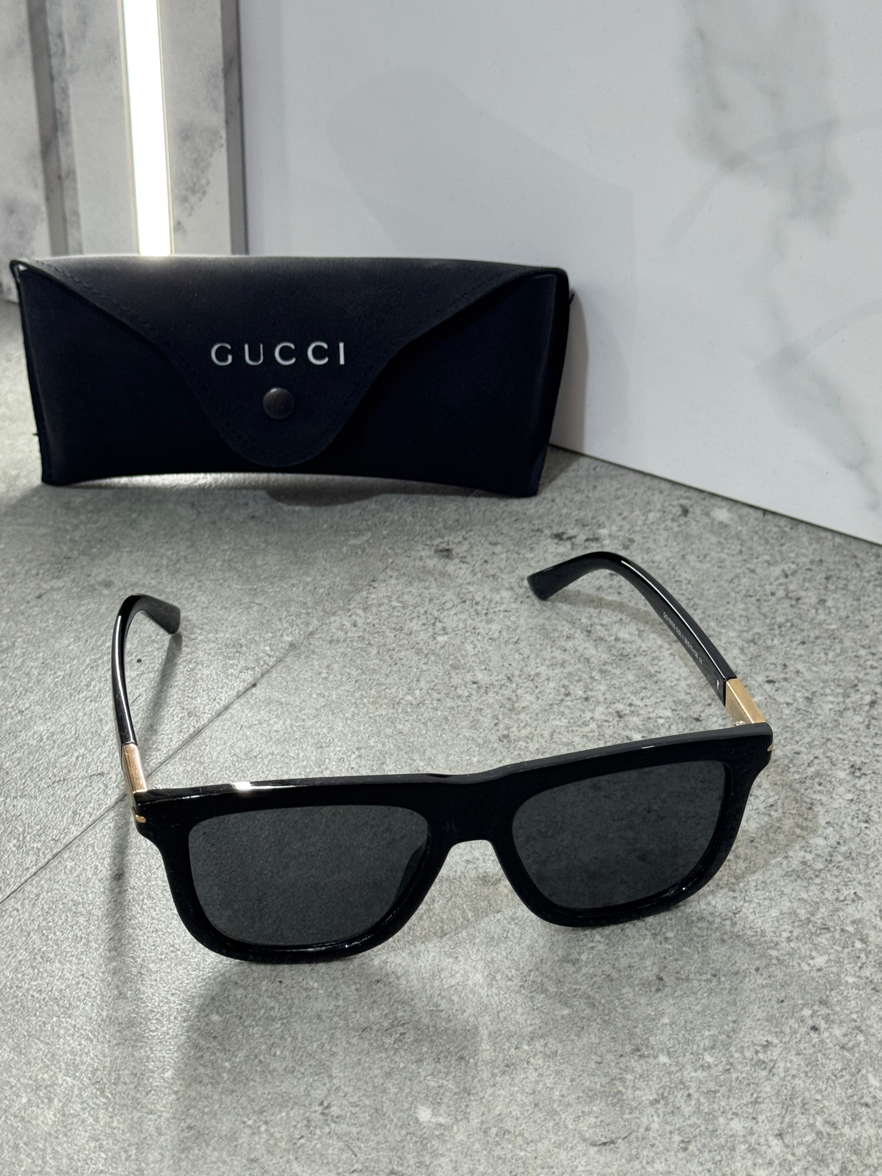 GUCCI Square Sunglasses – Solid Black / Gold NEW1794