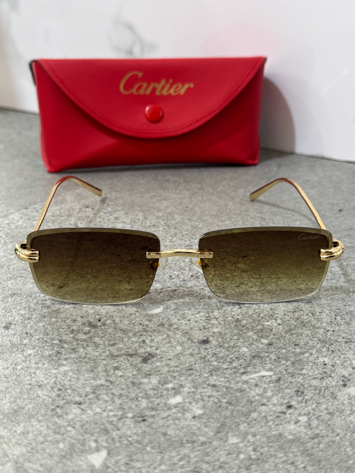 CARTIER C Décor Rimless Sunglasses – Gold / Gradient Brown - NEW1902