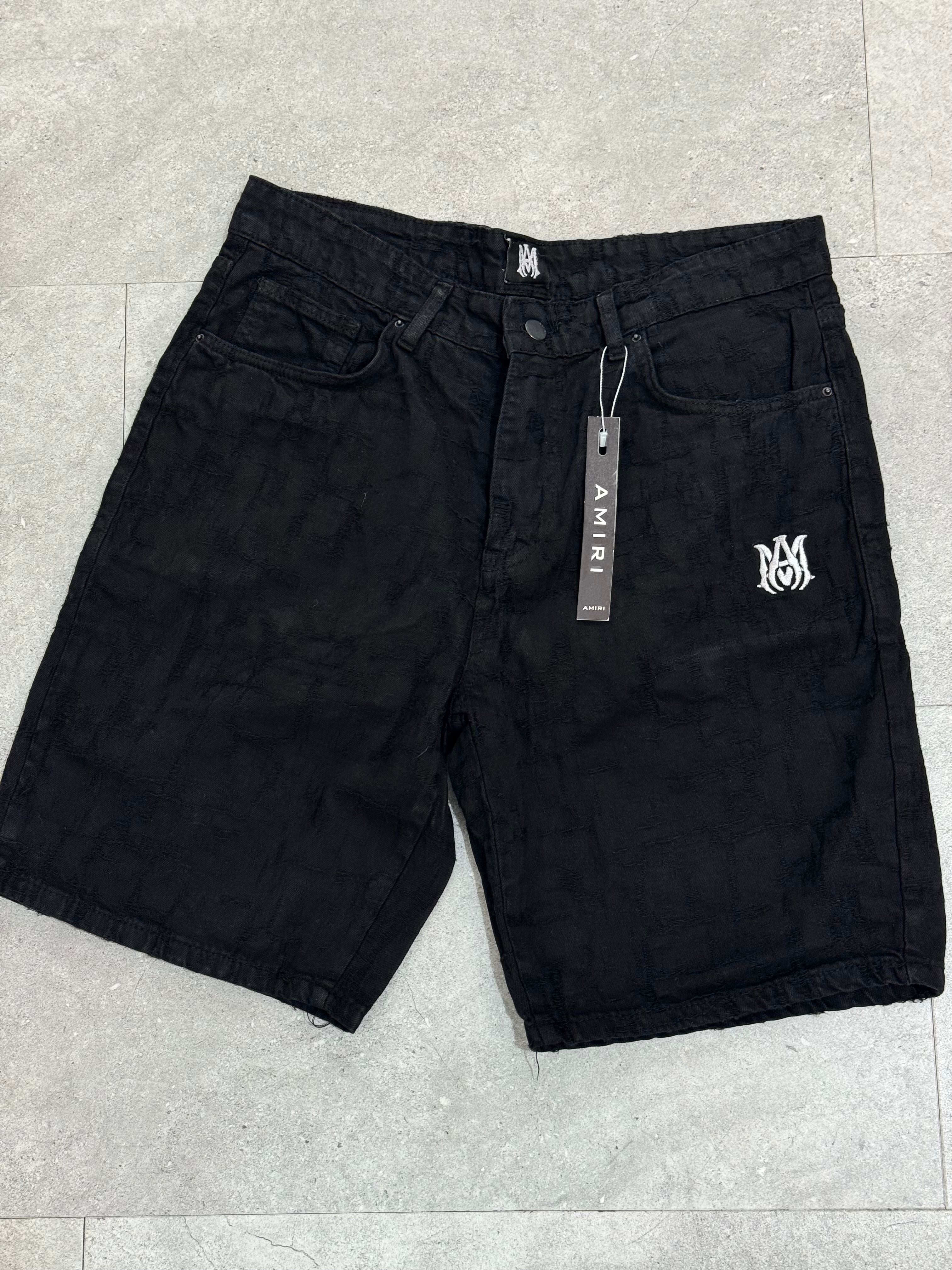AMIRI Textured Emblem Denim Shorts – Black - NEW1783