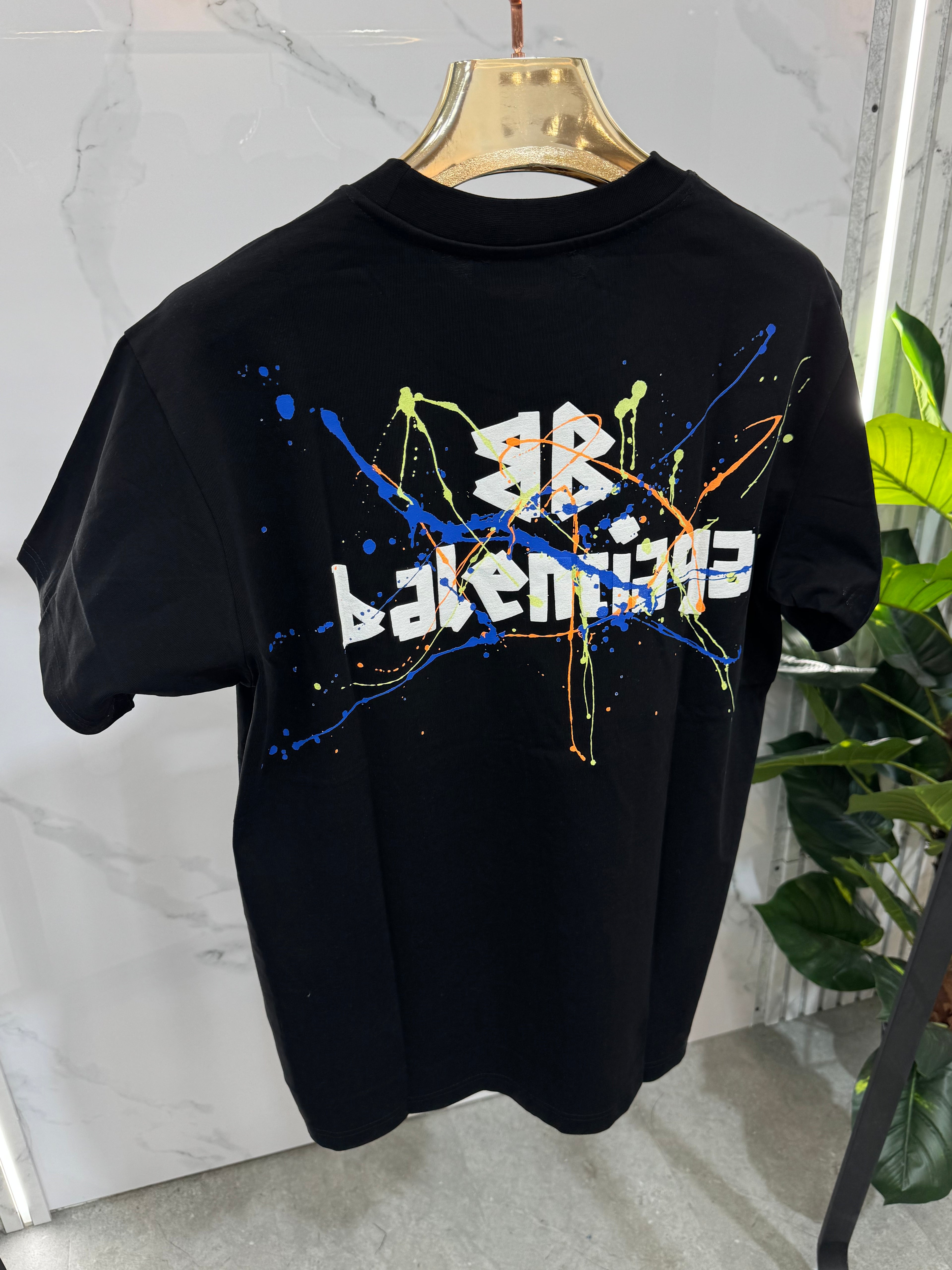 Balenciaga Paint Splatter Logo Ανδρικό T-Shirt - Black - NEW1640