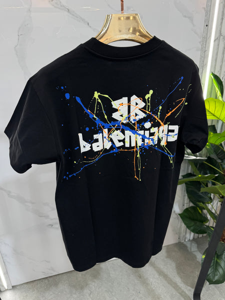 Balenciaga Paint Splatter Logo T-Shirt - Black - NEW1640