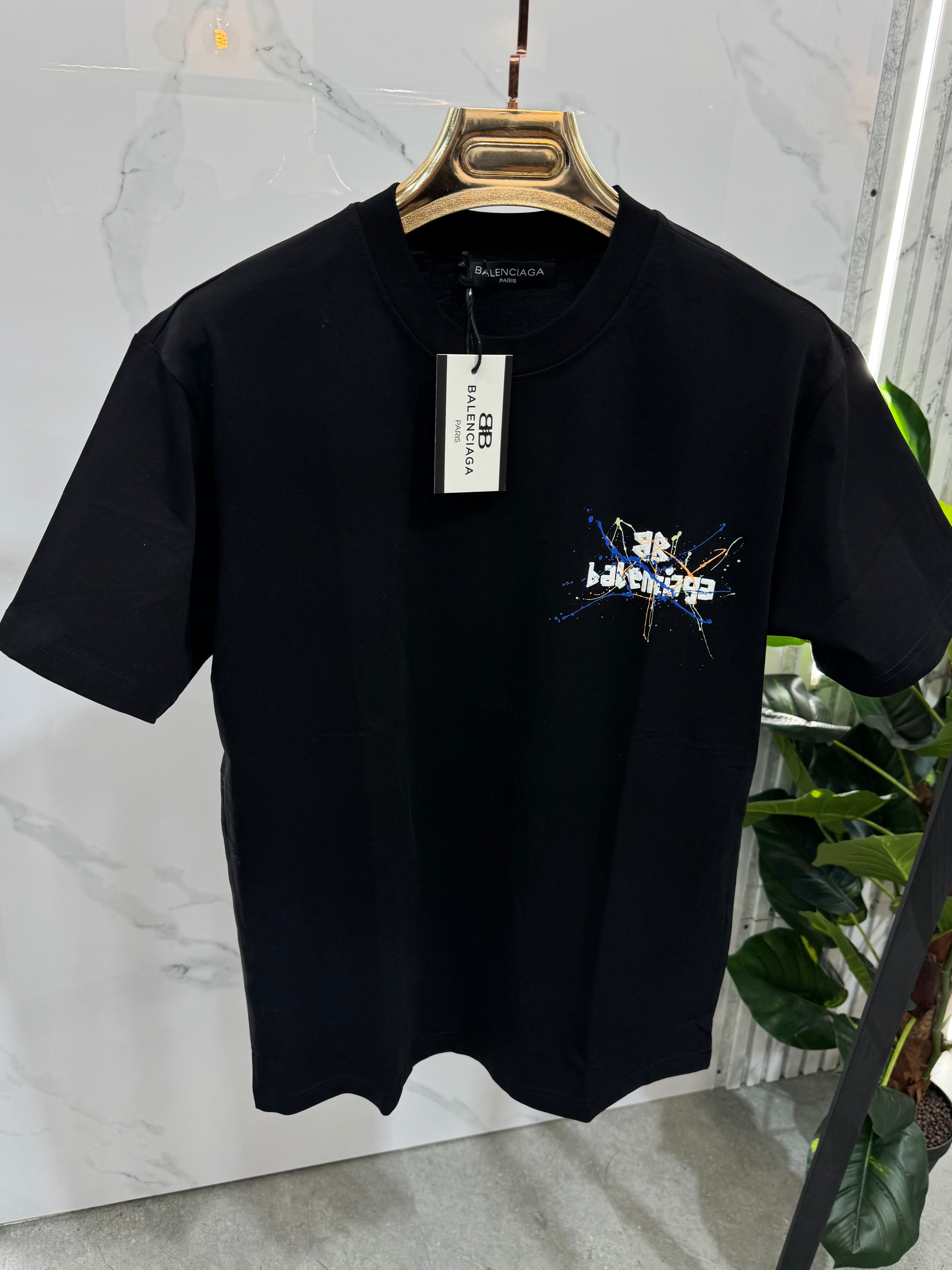 Balenciaga Paint Splatter Logo Ανδρικό T-Shirt - Black - NEW1640