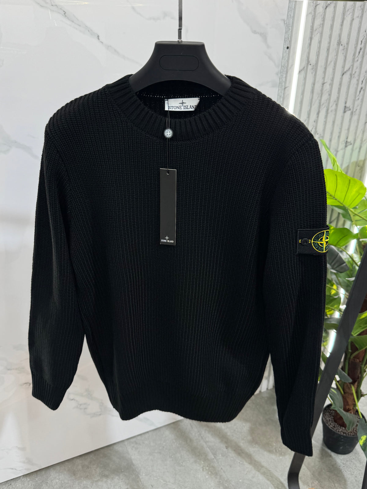 STONE ISLAND Ribbed Knit Compass Badge Sweater – Black - NEW1953