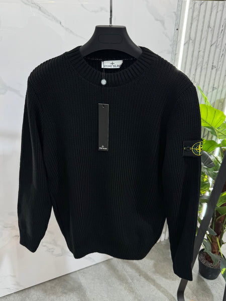 STONE ISLAND Ribbed Knit Compass Badge Sweater – Black - NEW1953