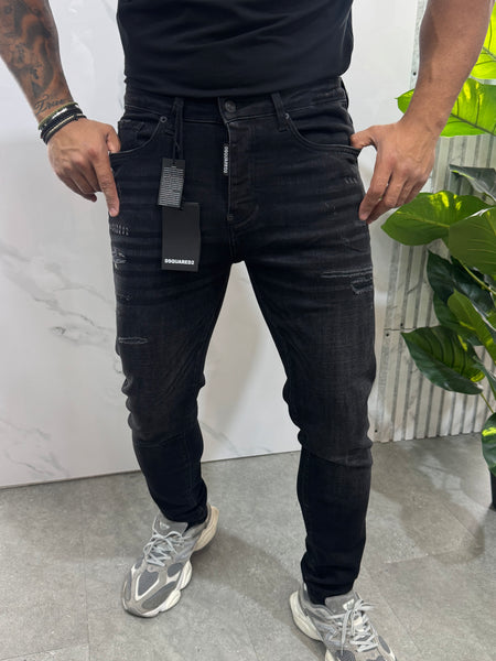 Slim Jean Leather Patch Denim – Black - NEW1886