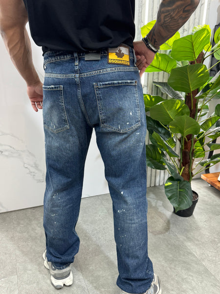 Loose Fit Paint Splatter Denim – Classic Blue - NEW1888