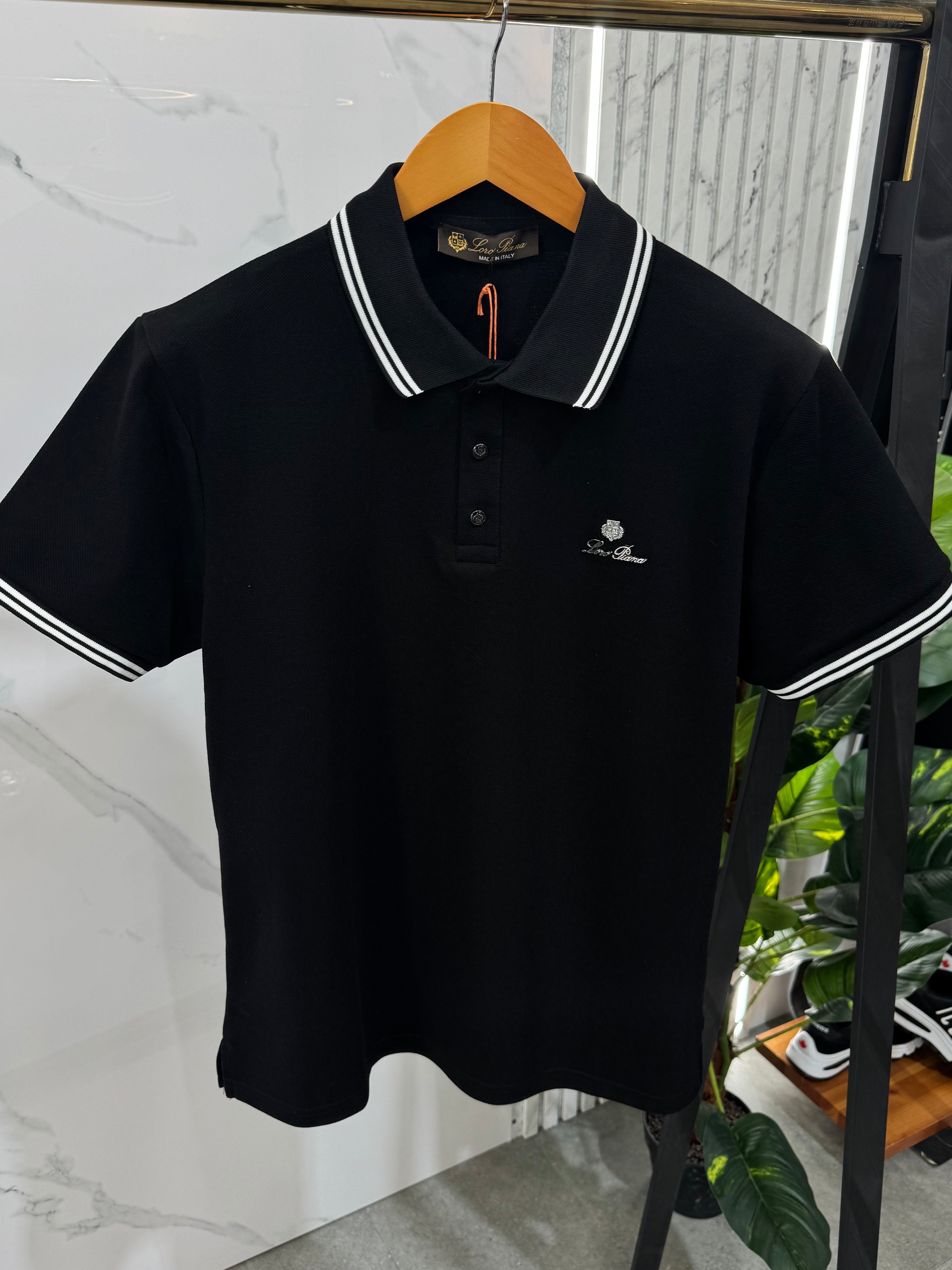 Loro Piana Polo Ανδρικό "Contrast Stripe" - Black - NEW1680