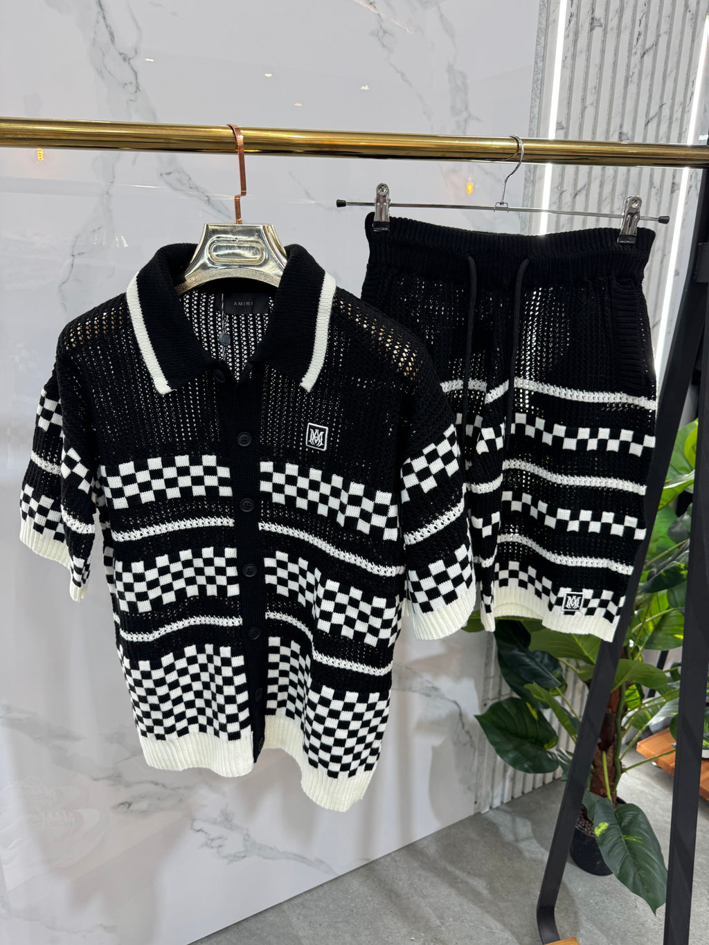 AMIRI Crochet Checkerboard Knit Set – Black/White - NEW1767