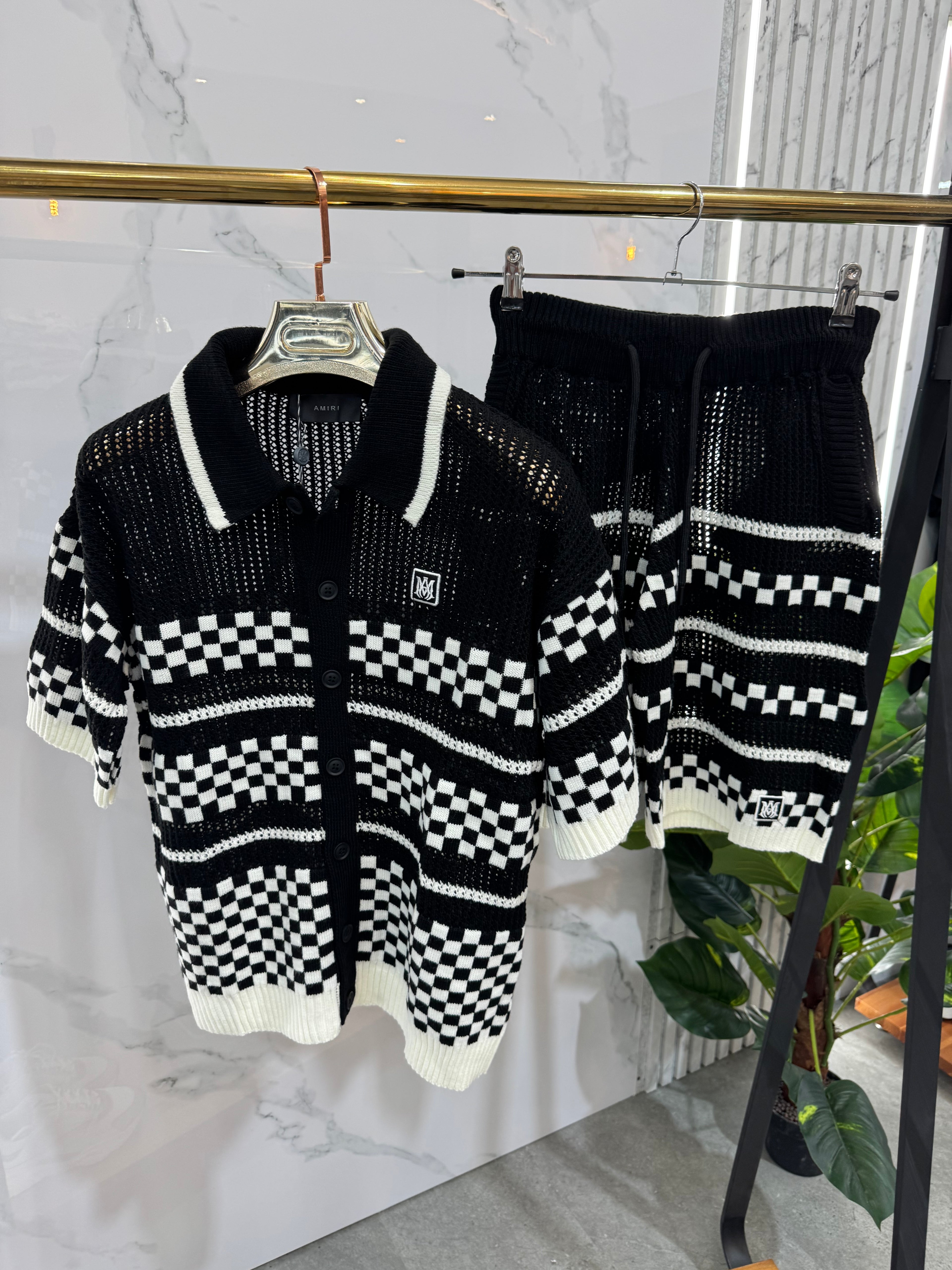 AMIRI Crochet Checkerboard Knit Set – Black/White - NEW1767