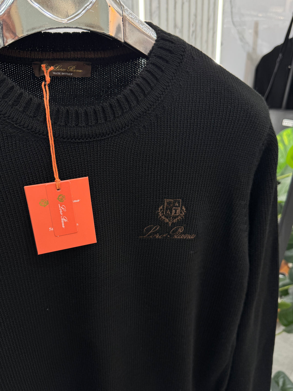 LORO PIANA Crest Embroidered Knit Sweater – Black - NEW1949