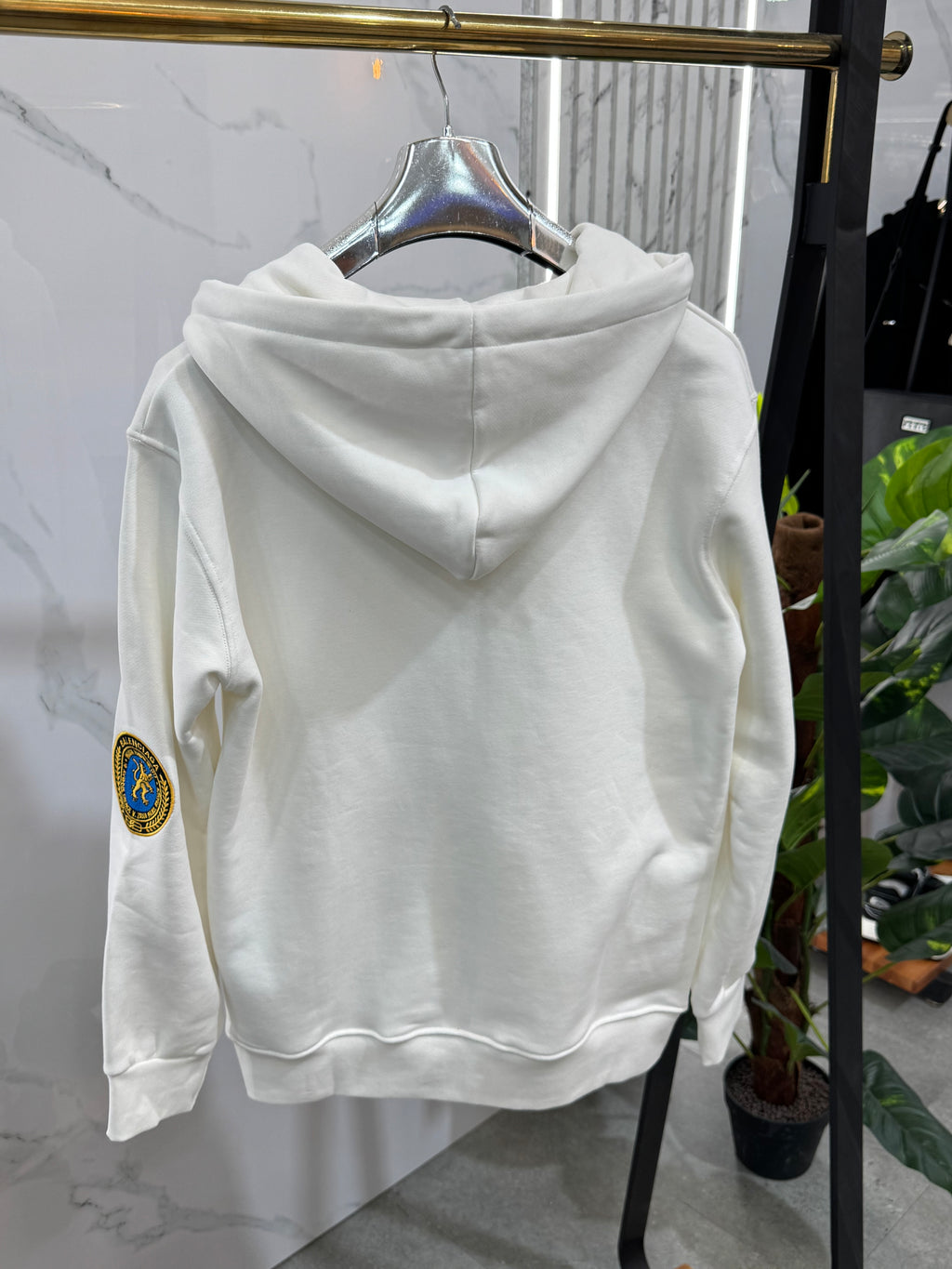 BALENCIAGA Crest Patch Zip-Up Hoodie – White - NEW1939