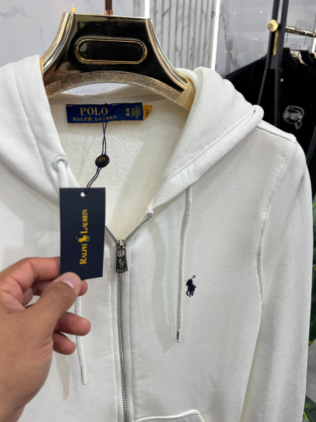 POLO RALPH LAUREN Full-Zip Hoodie – White / Black Logo - NEW1820