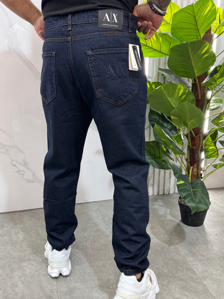 ARMANI EXCHANGE Embossed Pocket Patch Raw Slim Denim Jeans – Dark Raw Indigo - NEW1996