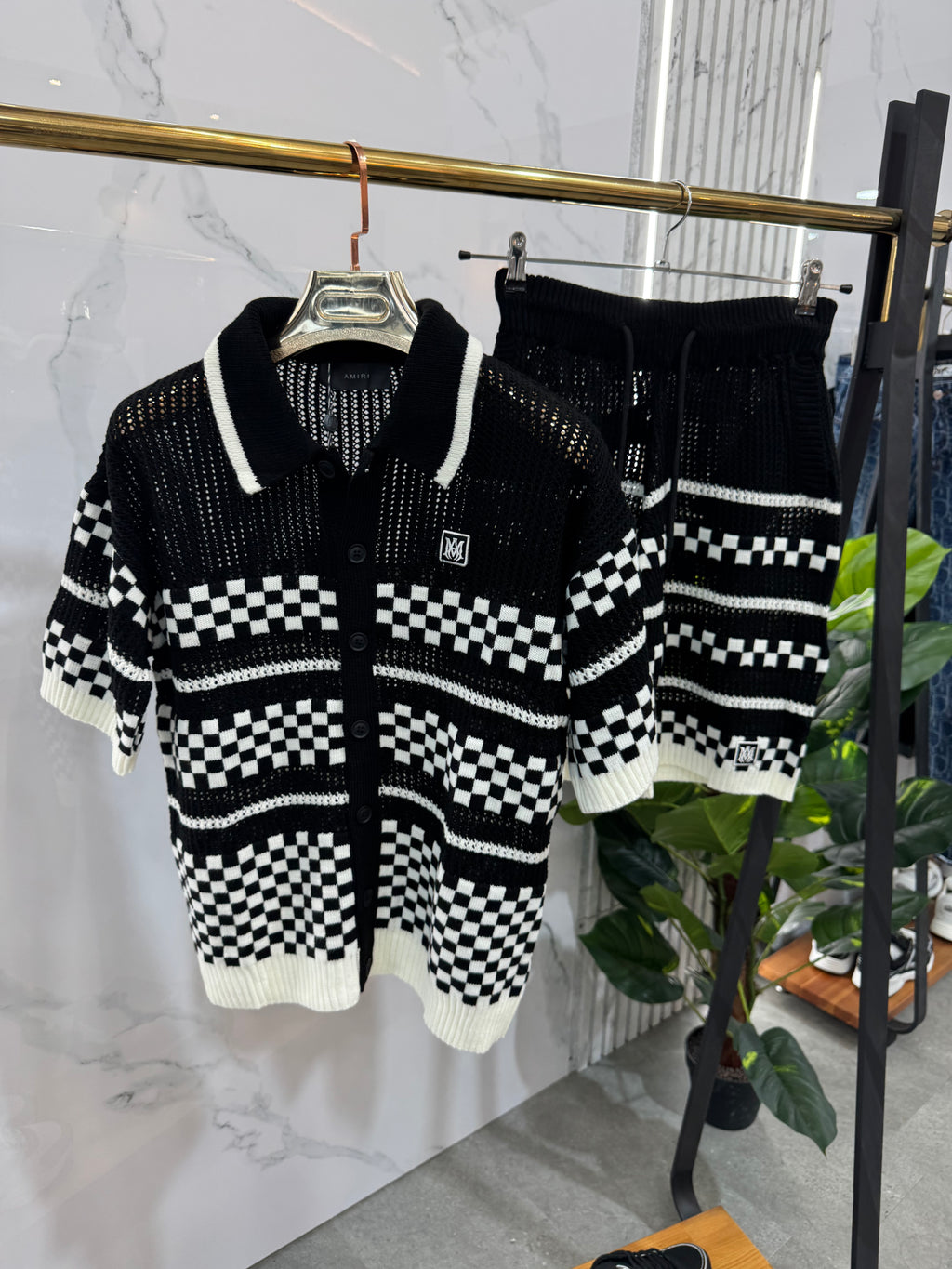 AMIRI Crochet Checkerboard Knit Set – Black/White - NEW1767