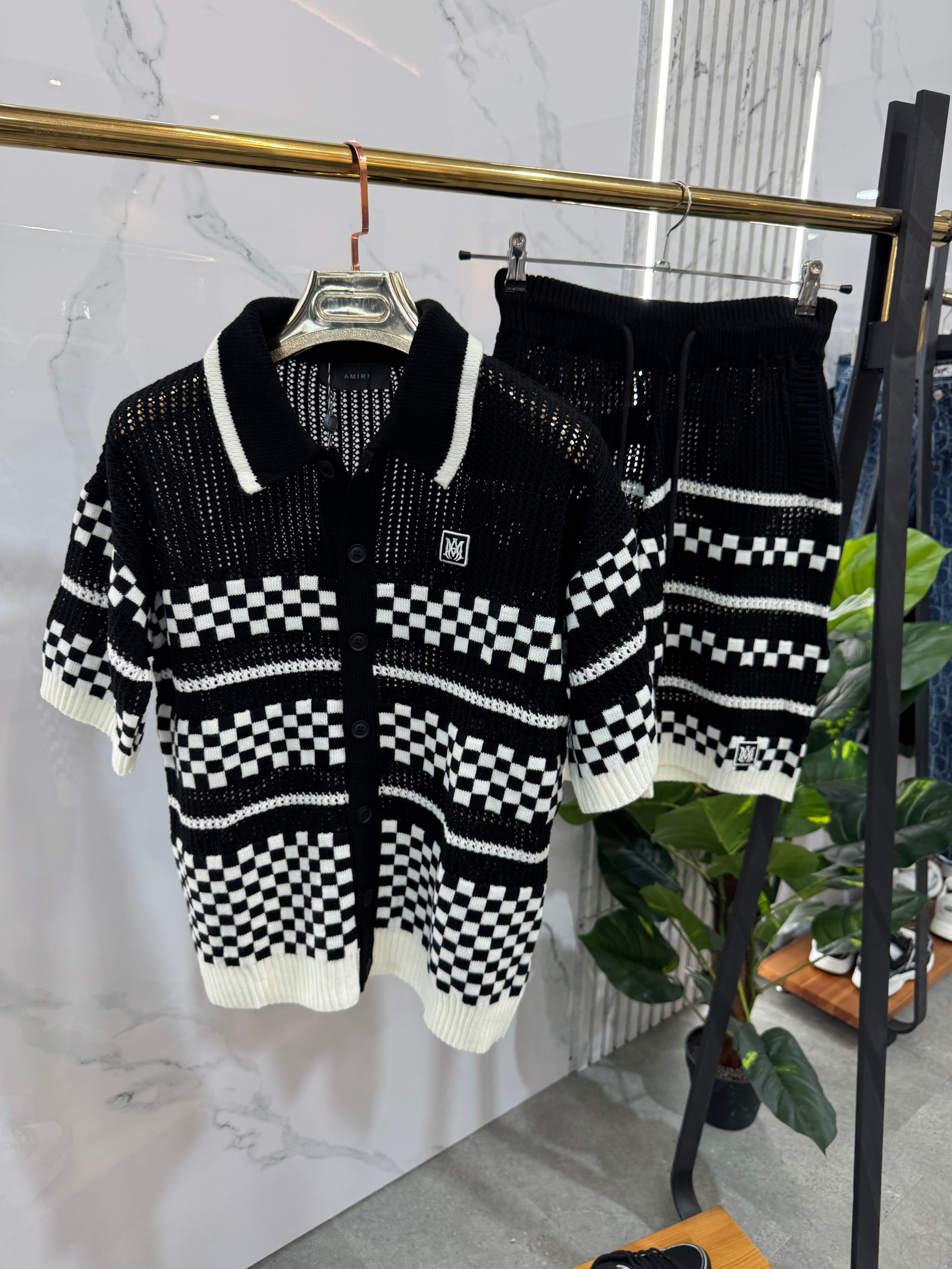 AMIRI Crochet Checkerboard Knit Set – Black/White - NEW1767
