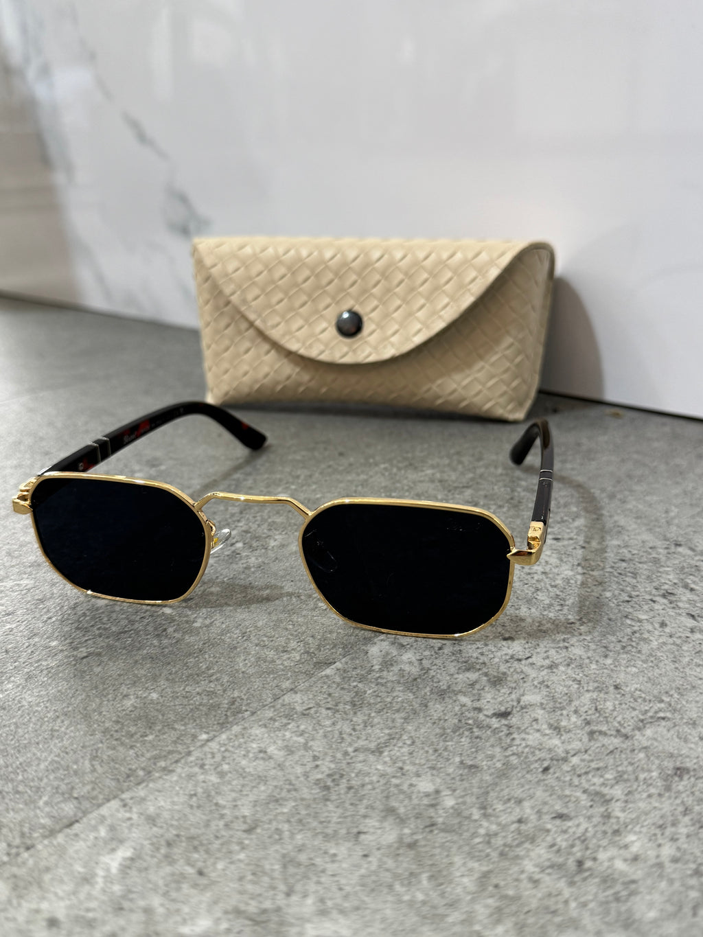 PERSOL Hexagonal Metal Frame Sunglasses – Gold / Tortoise (Dark Lenses) - NEW1906