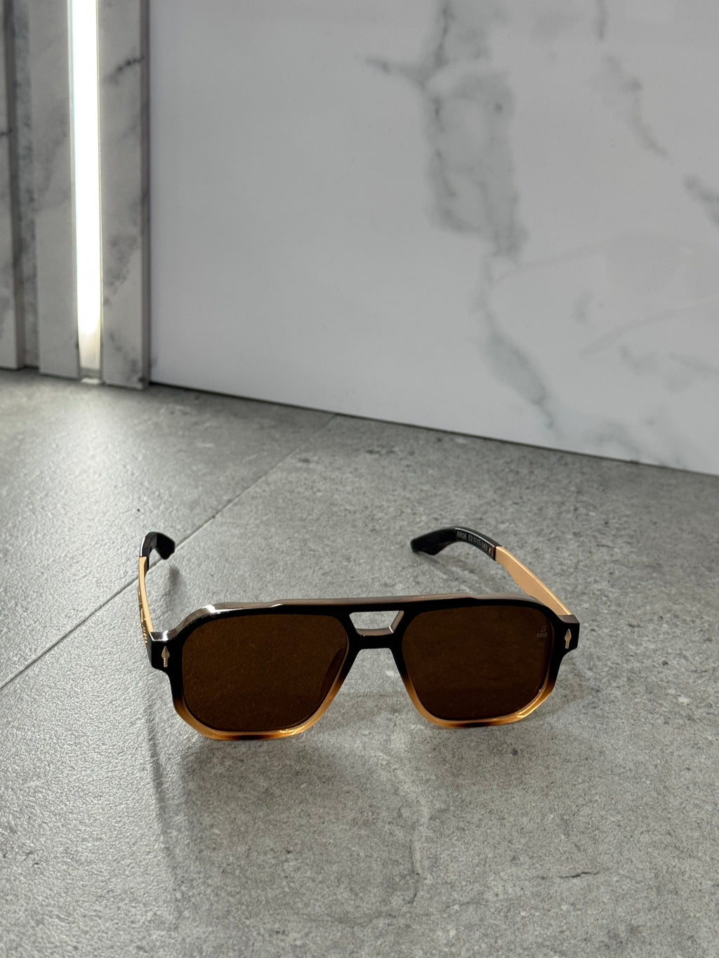JACQUES MARIE MAGE Gradient Aviator Sunglasses – Dark Brown / Gold - NEW1791