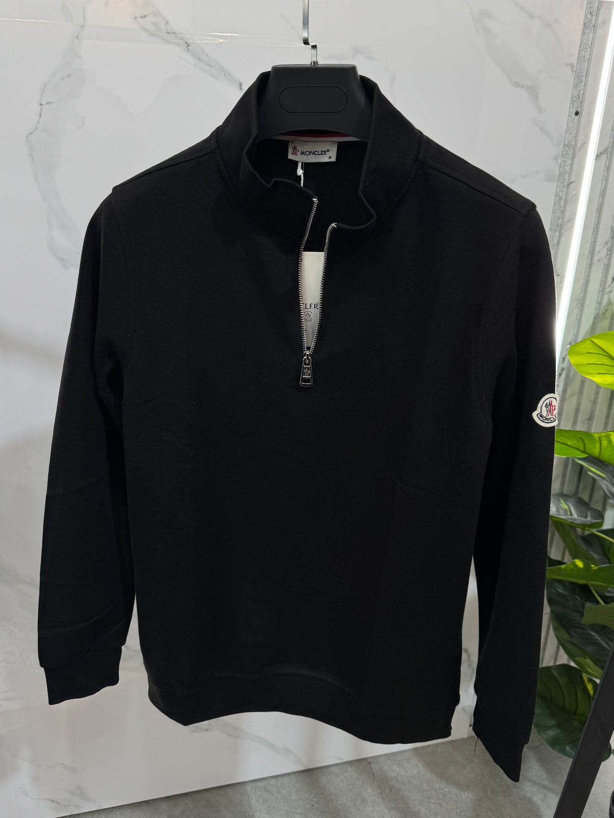 MONCLER Sleeve Logo Quarter-Zip Pullover – Black - NEW1926