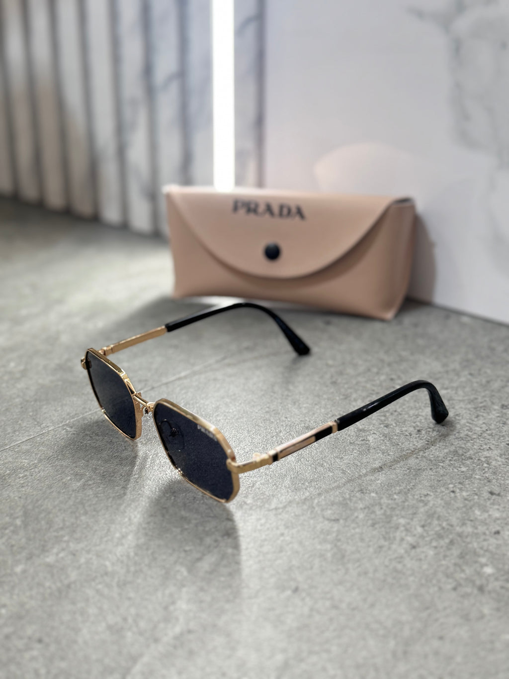 PRADA Octagon Metal Sunglasses – Gold / Dark Grey NEW1799