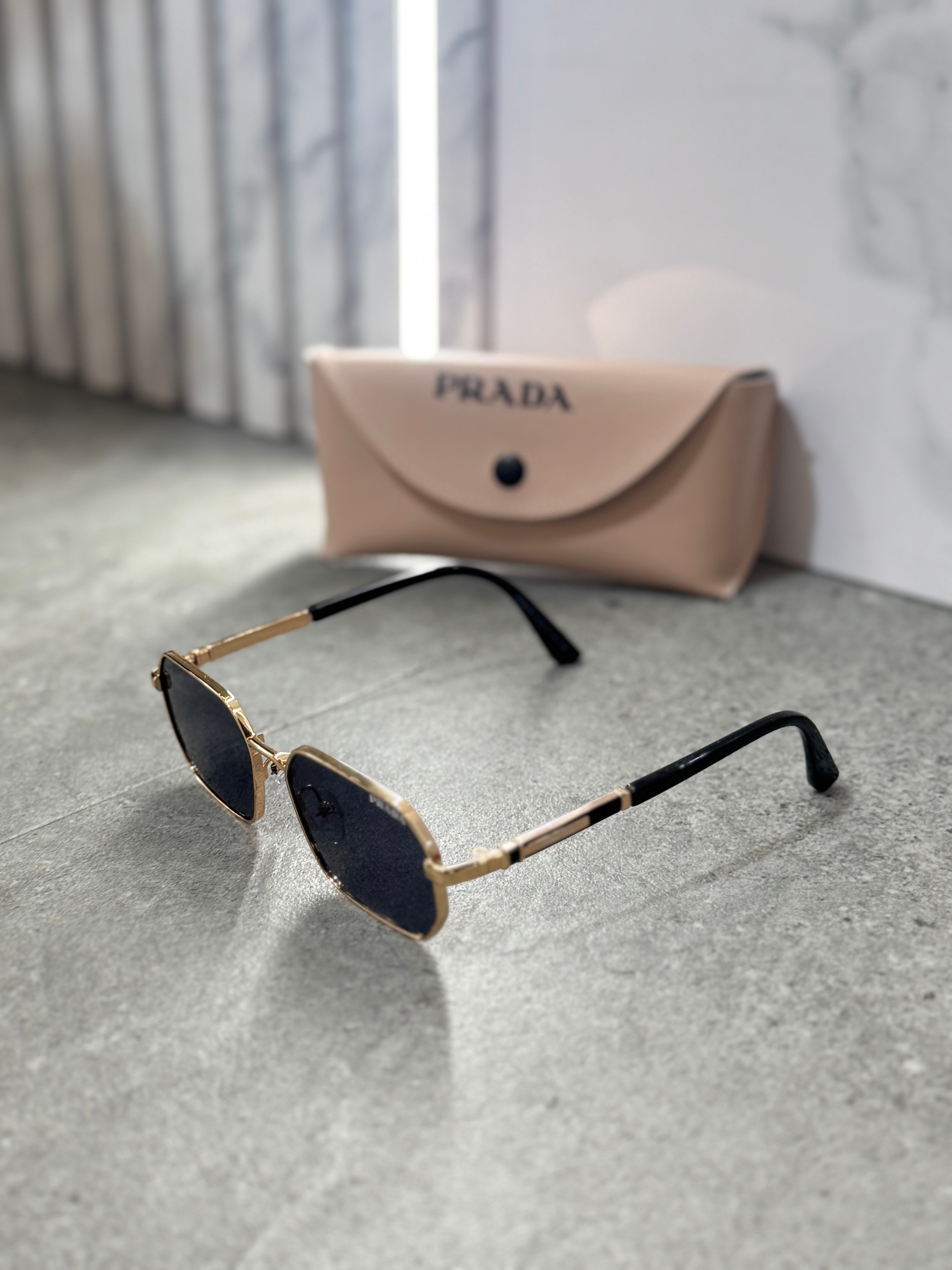 PRADA Octagon Metal Sunglasses – Gold / Dark Grey NEW1799