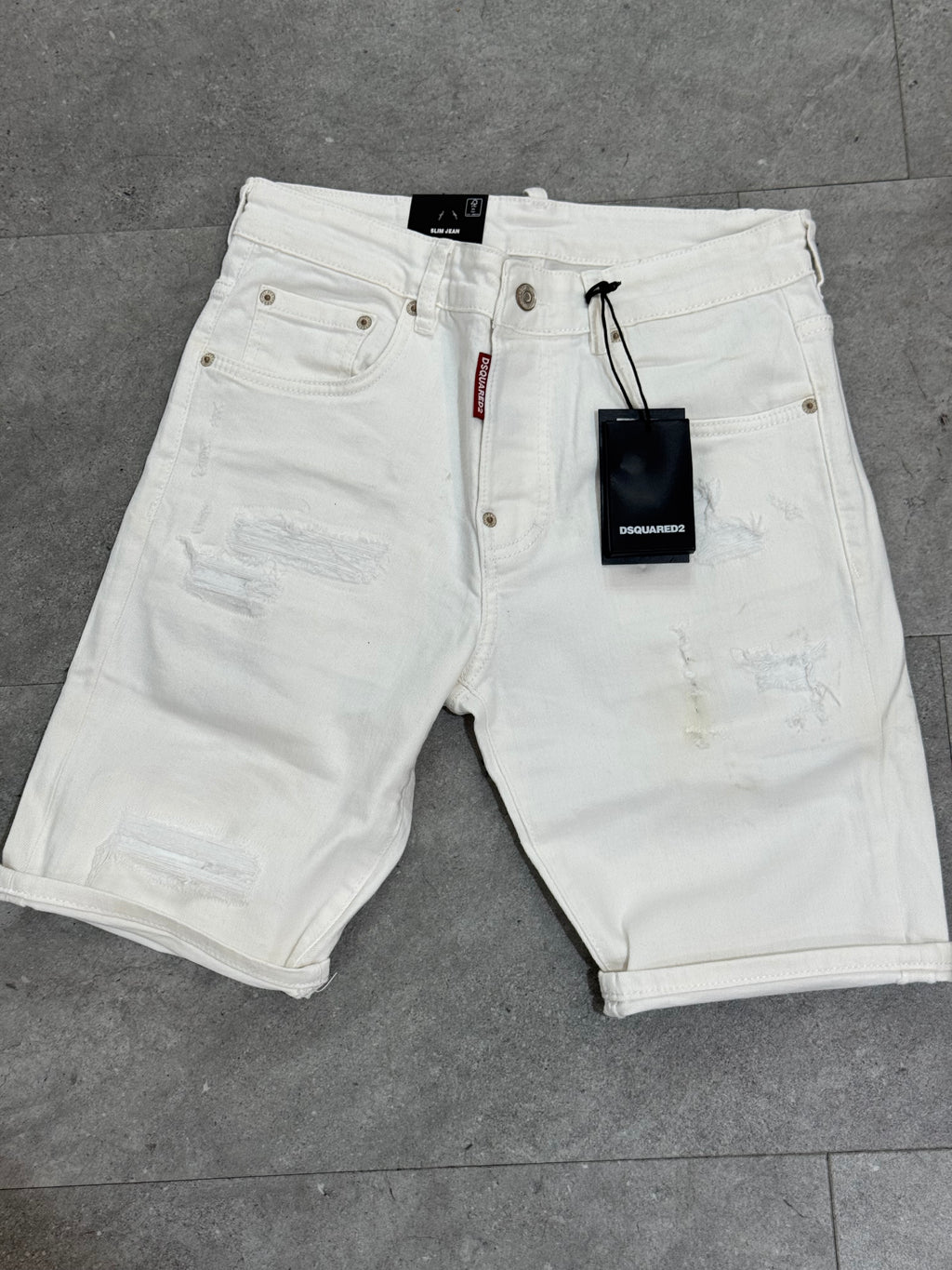 DSQUARED2 Distressed Slim Denim Shorts – White - NEW1781