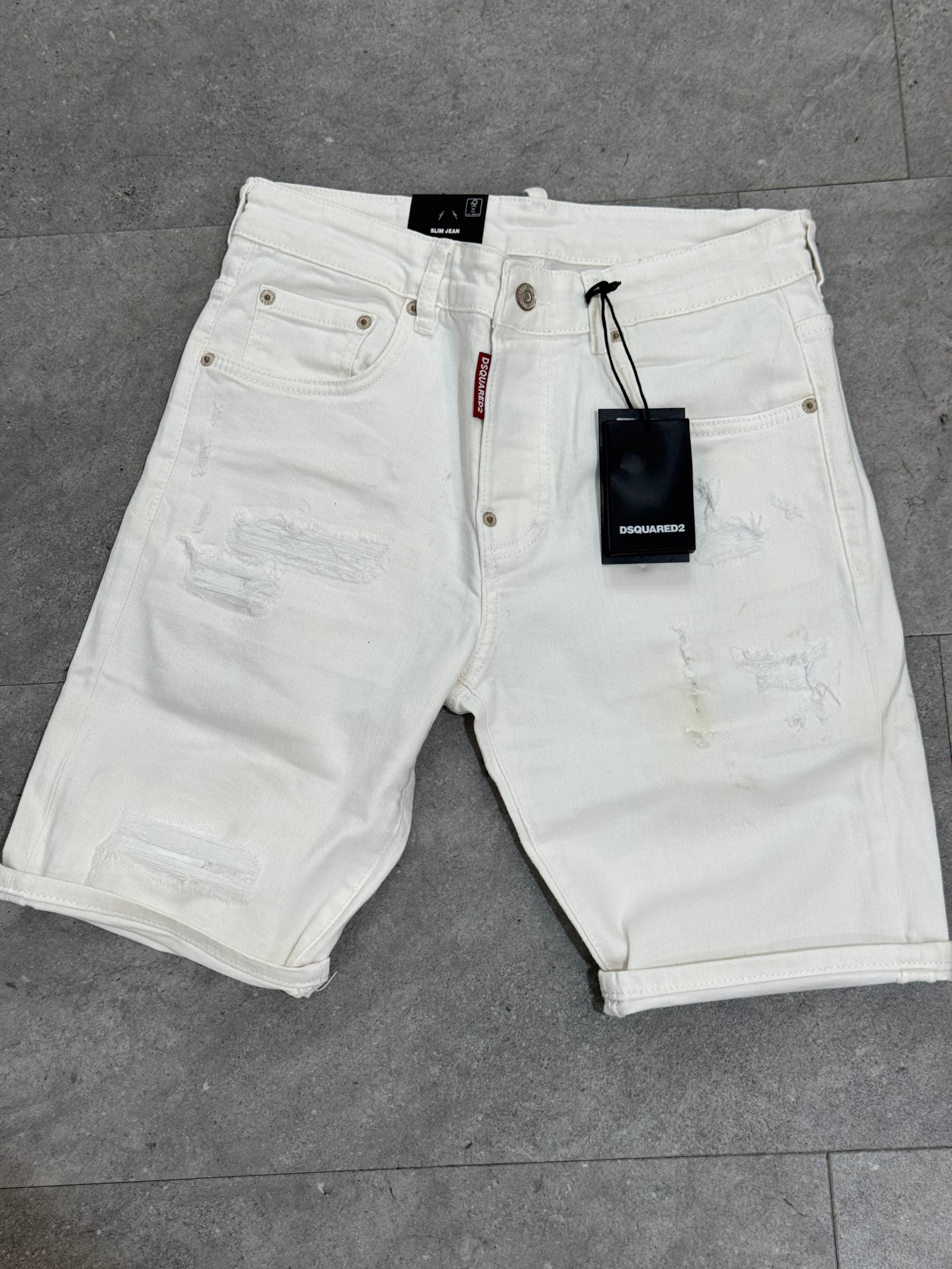 DSQUARED2 Distressed Slim Denim Shorts – White - NEW1781