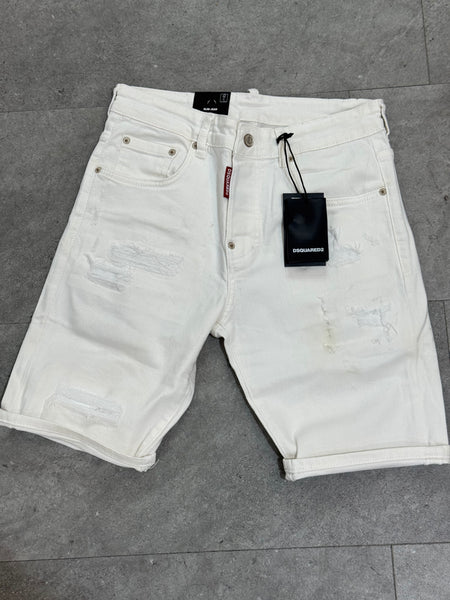 DSQUARED2 Distressed Slim Denim Shorts – White - NEW1781