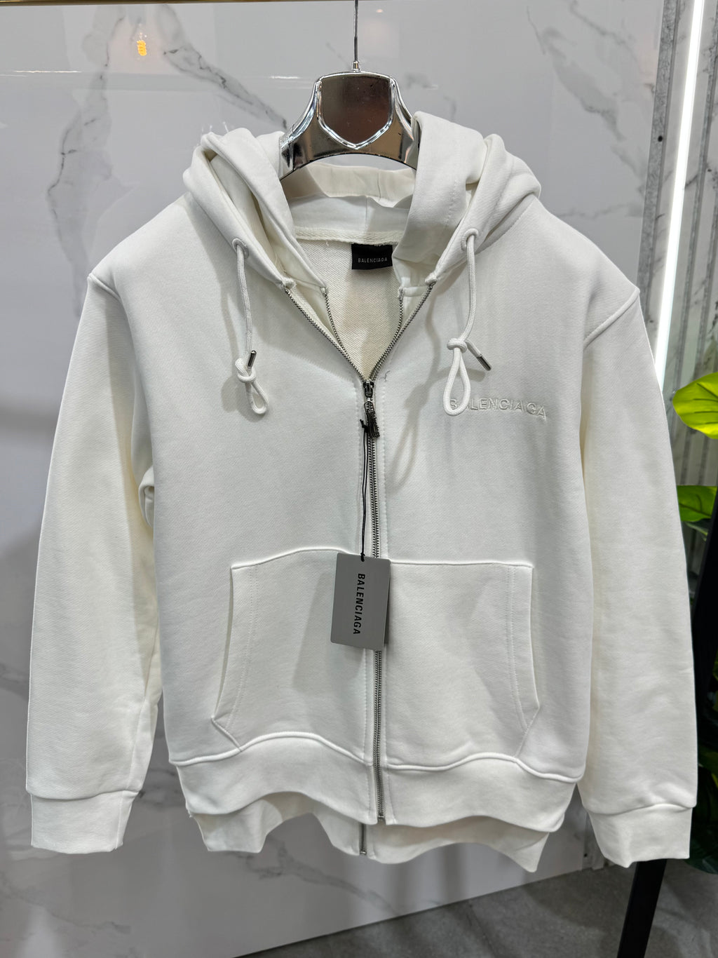 BALENCIAGA Political Campaign Double-Layered Zip-Up Hoodie – White - NEW1936