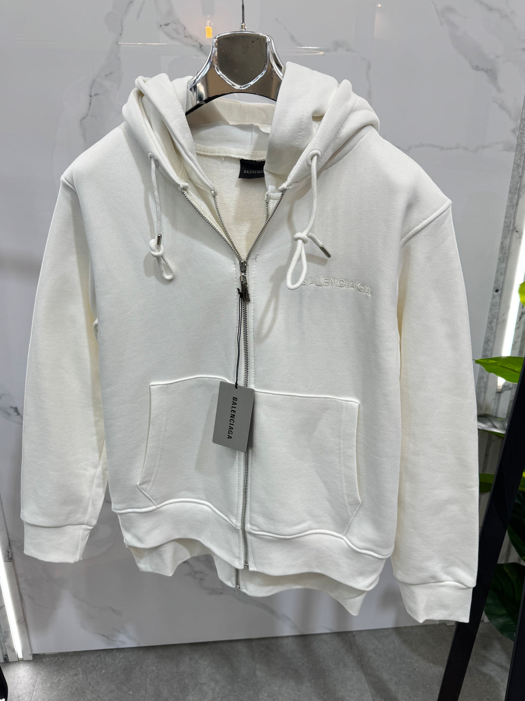 BALENCIAGA Political Campaign Double-Layered Zip-Up Hoodie – White - NEW1936