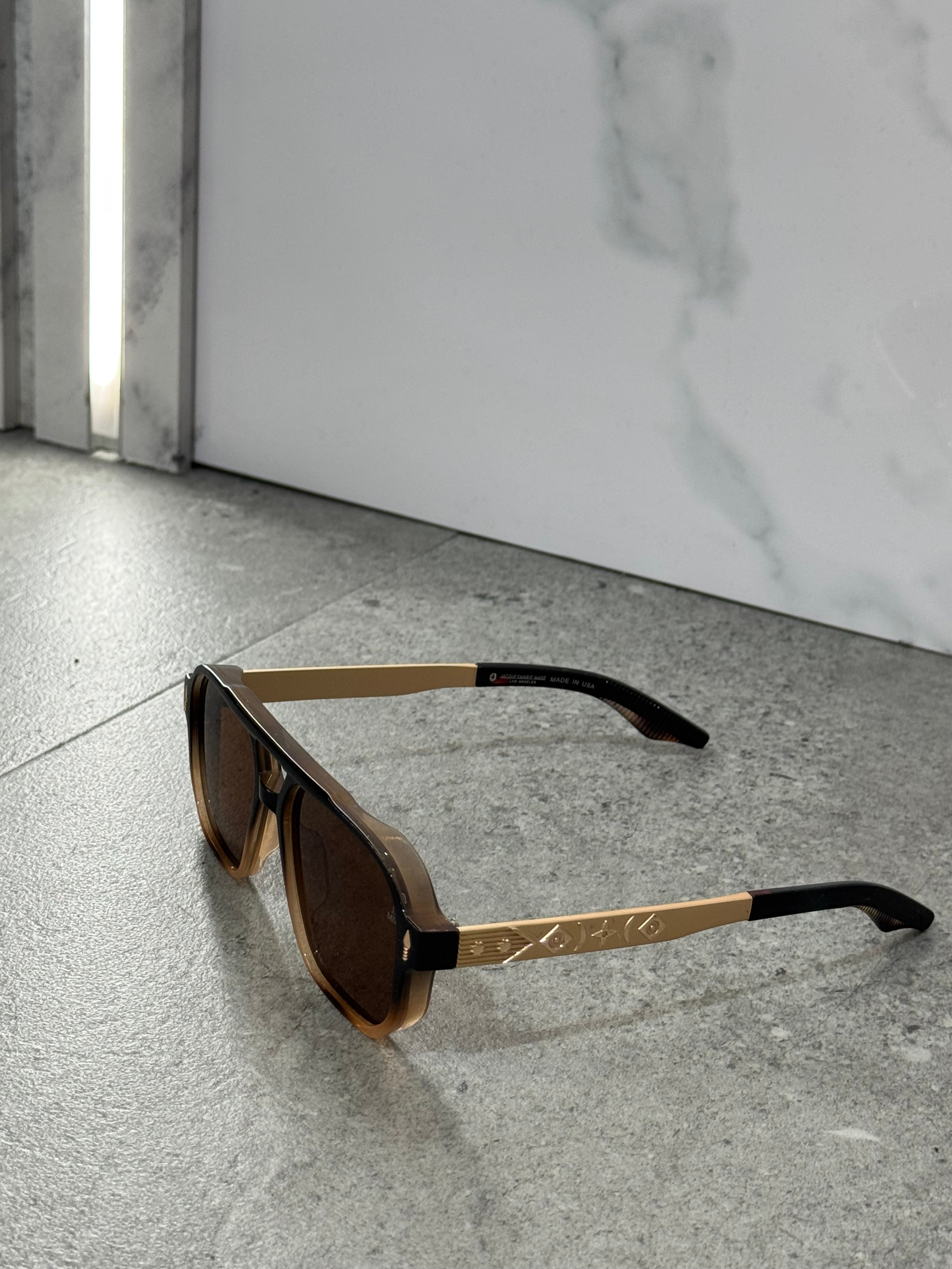 JACQUES MARIE MAGE Gradient Aviator Sunglasses – Dark Brown / Gold - NEW1791