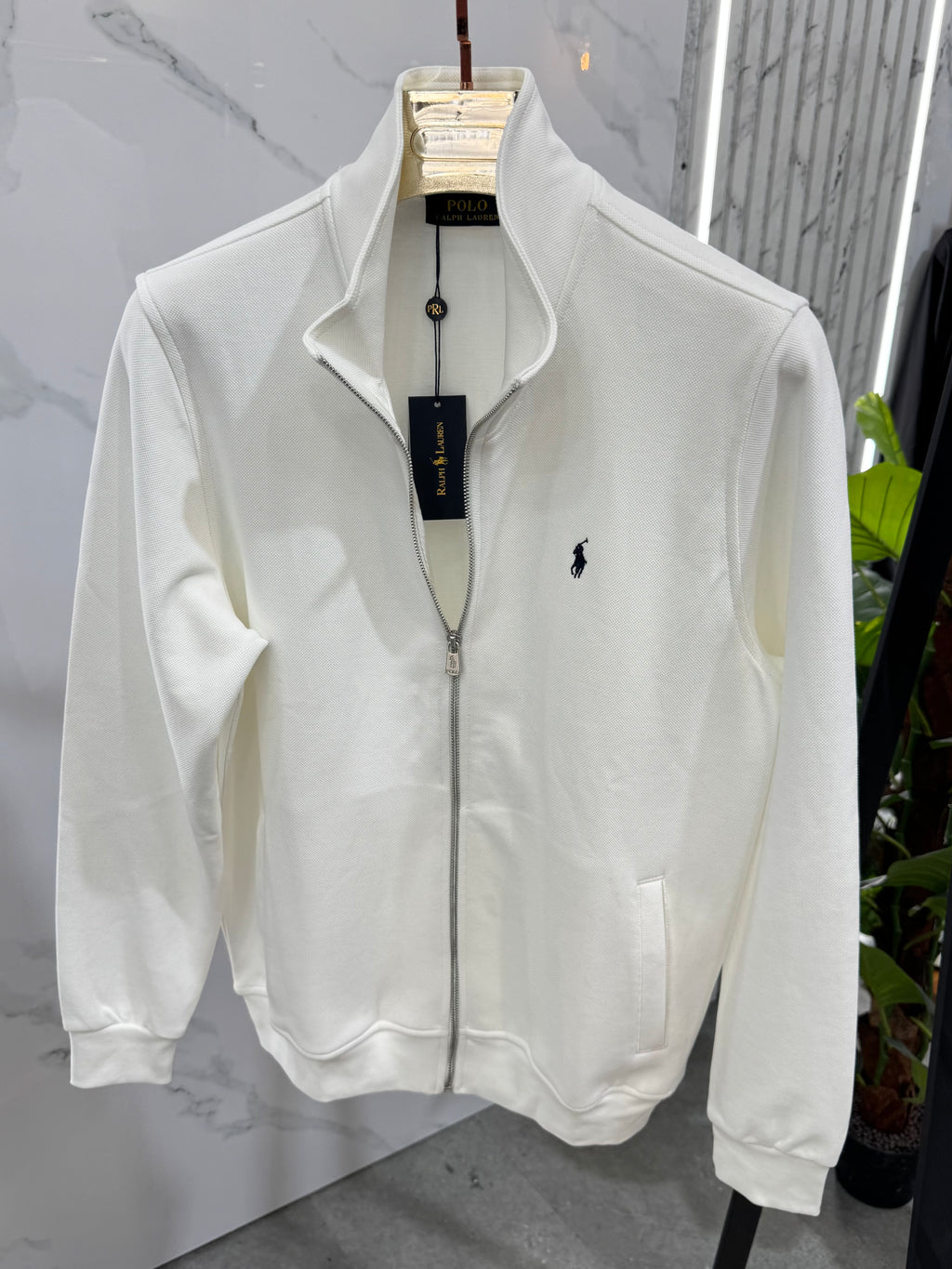 POLO RALPH LAUREN Full-Zip Sweatshirt / Cardigan – White / Black Logo - NEW1817