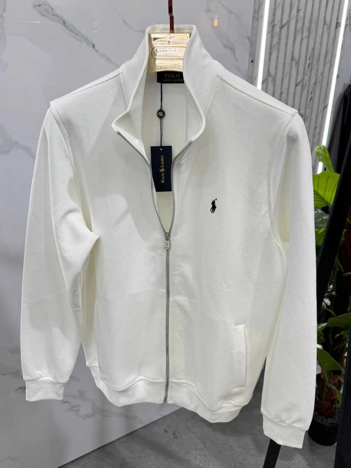 POLO RALPH LAUREN Full-Zip Sweatshirt / Cardigan – White / Black Logo - NEW1817