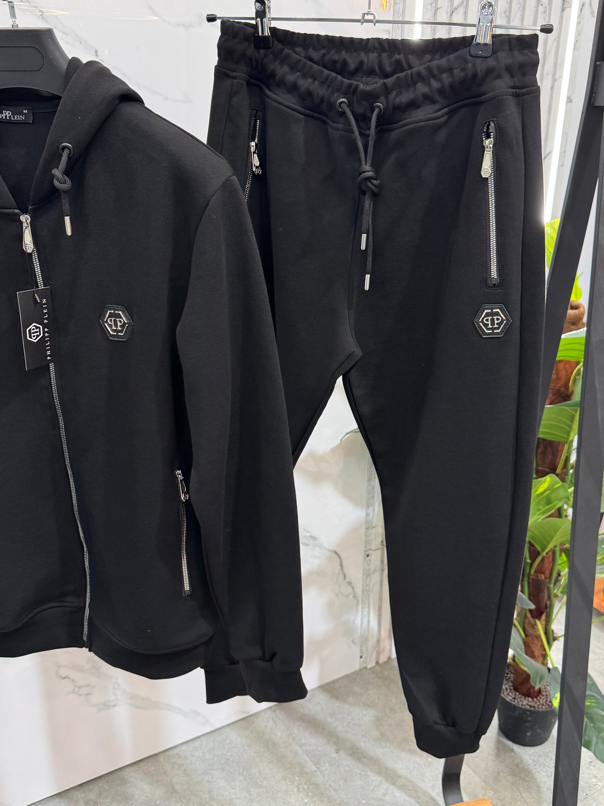 PHILIPP PLEIN Hexagon Logo Zip-Up Tracksuit – Black - NEW1945