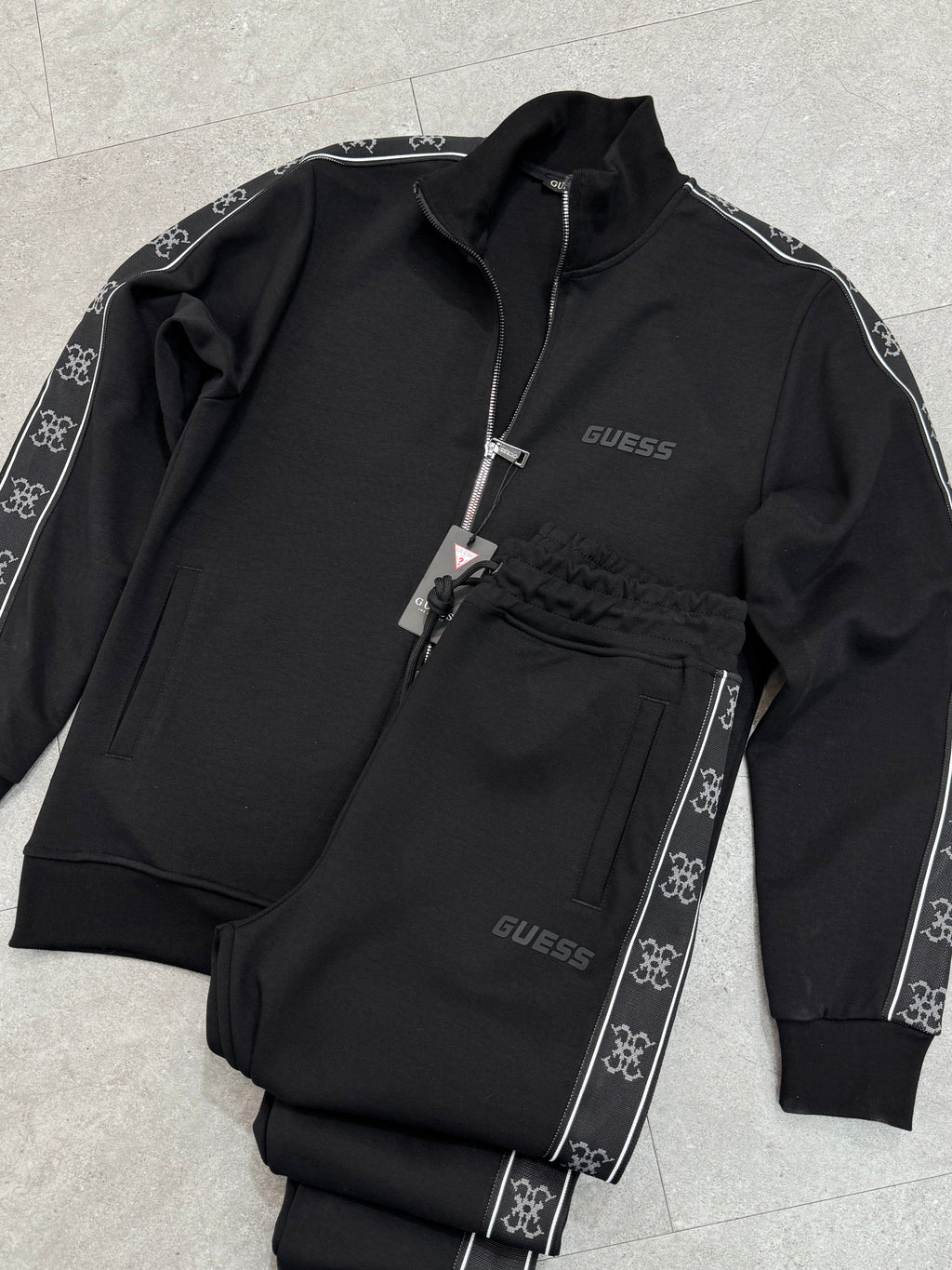GUESS Monogram Side-Tape Tracksuit – Black - NEW1944