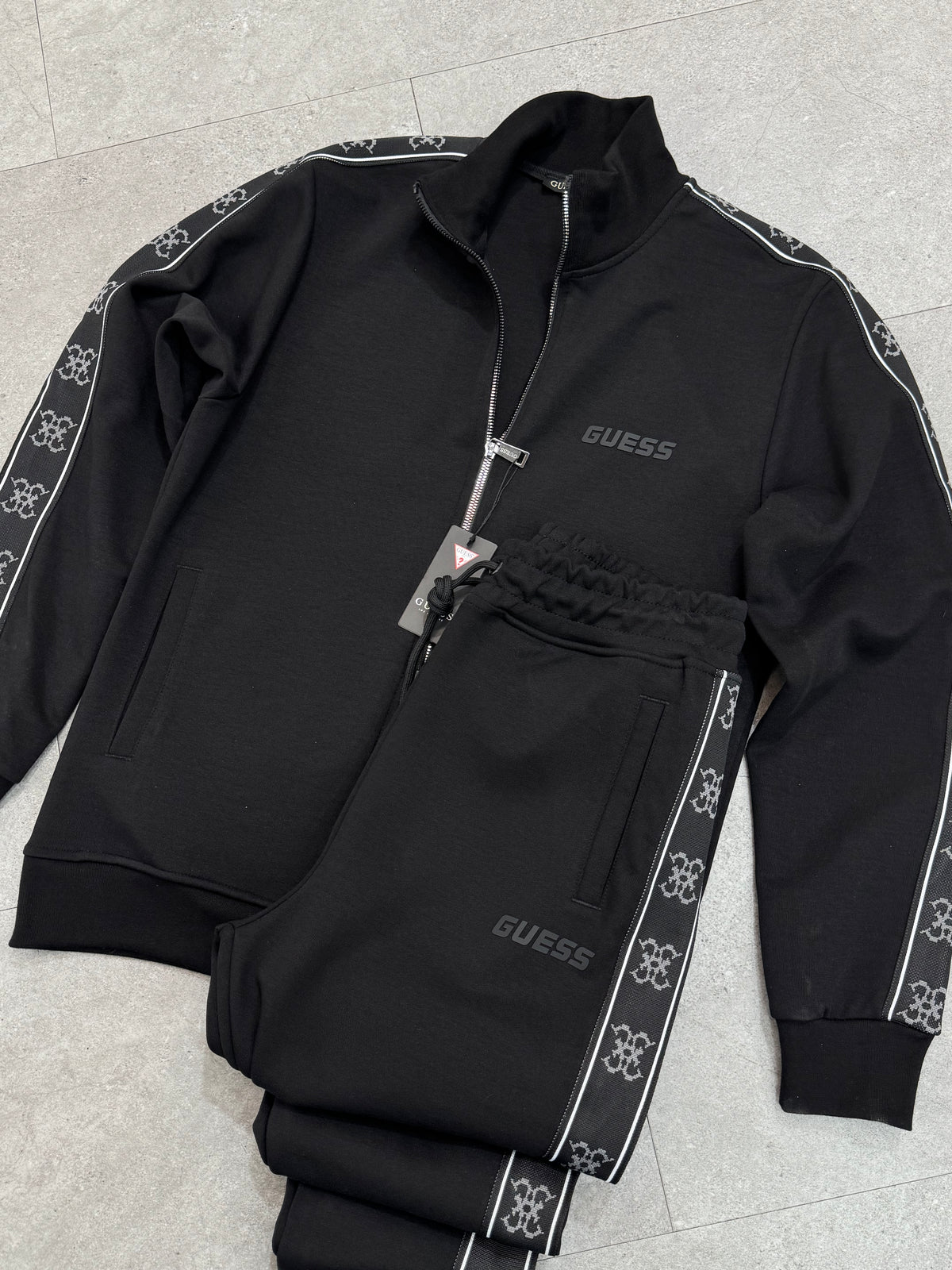 GUESS Monogram Side-Tape Tracksuit – Black - NEW1944