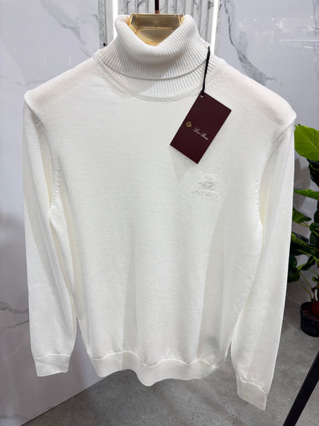 LORO PIANA Turtleneck Logo Knitwear – White - NEW1356