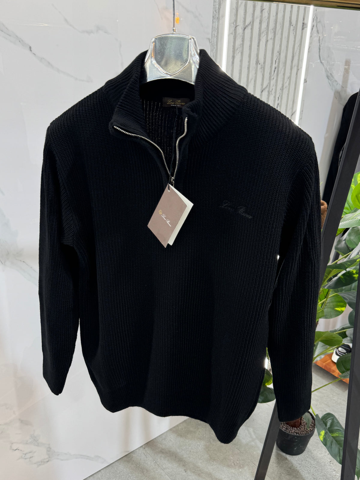 LORO PIANA Ribbed Half-Zip Knit Sweater – Black - NEW1956