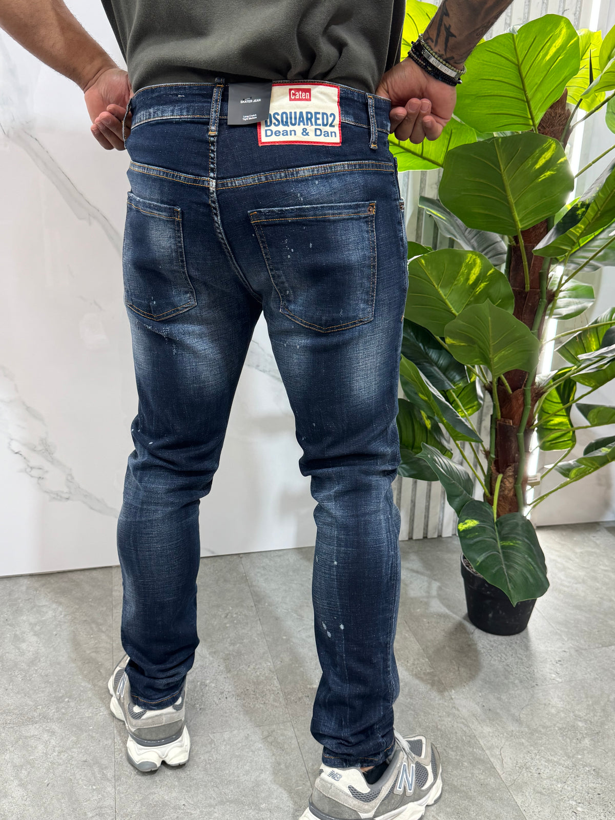 Skater Jeans Caten Logo Patch Distressed Denim – Indigo Blue Wash - NEW1993