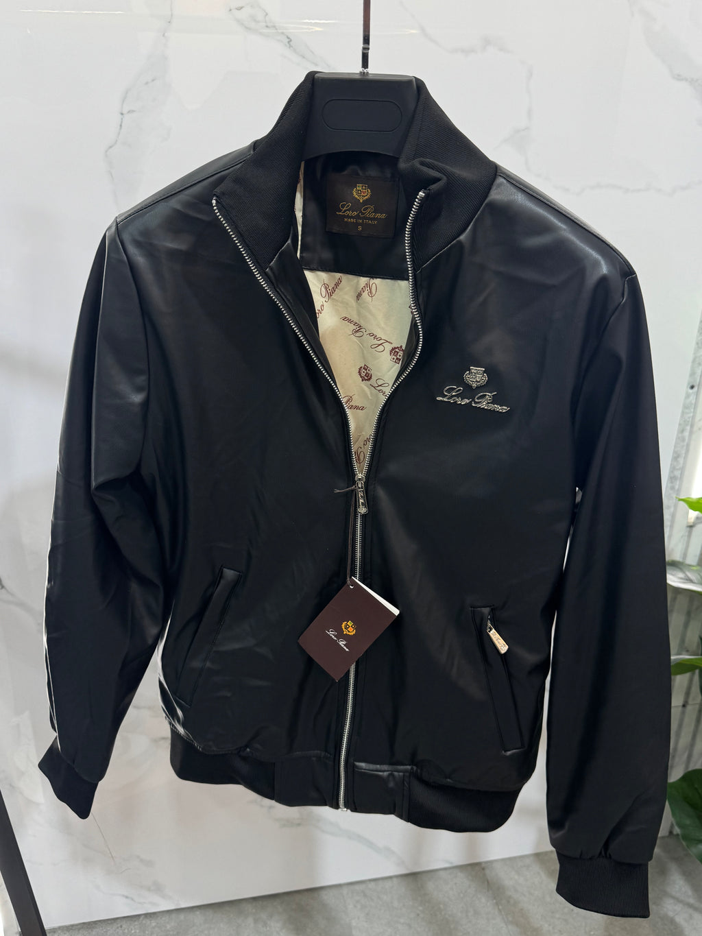 LORO PIANA Crest Zip-Up Leather-Style Jacket – Black - NEW1932