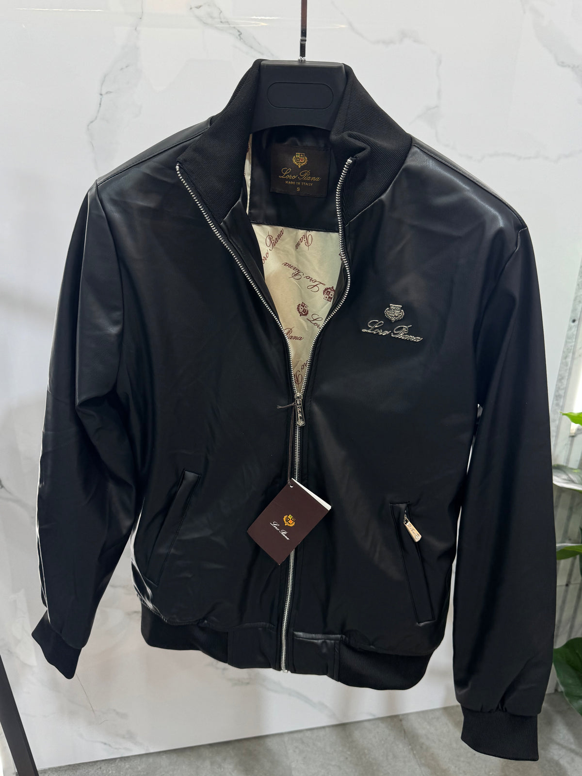 LORO PIANA Crest Zip-Up Leather-Style Jacket – Black - NEW1932